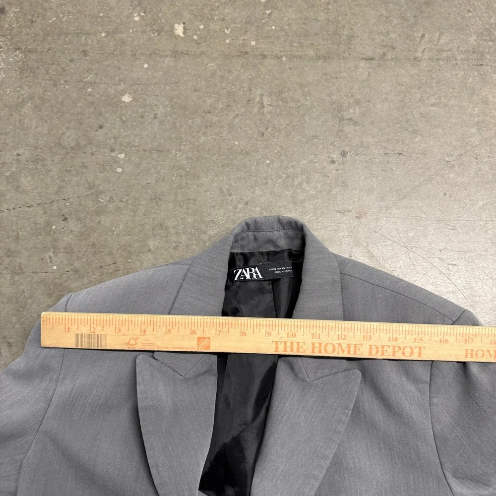 Zara Man Gray Double Breasted Blazer Jacket Peak Lapel Size XS